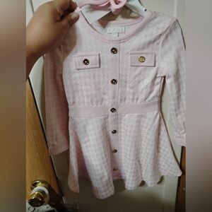 btween Pink Houndstooth Dress with Gold Accents